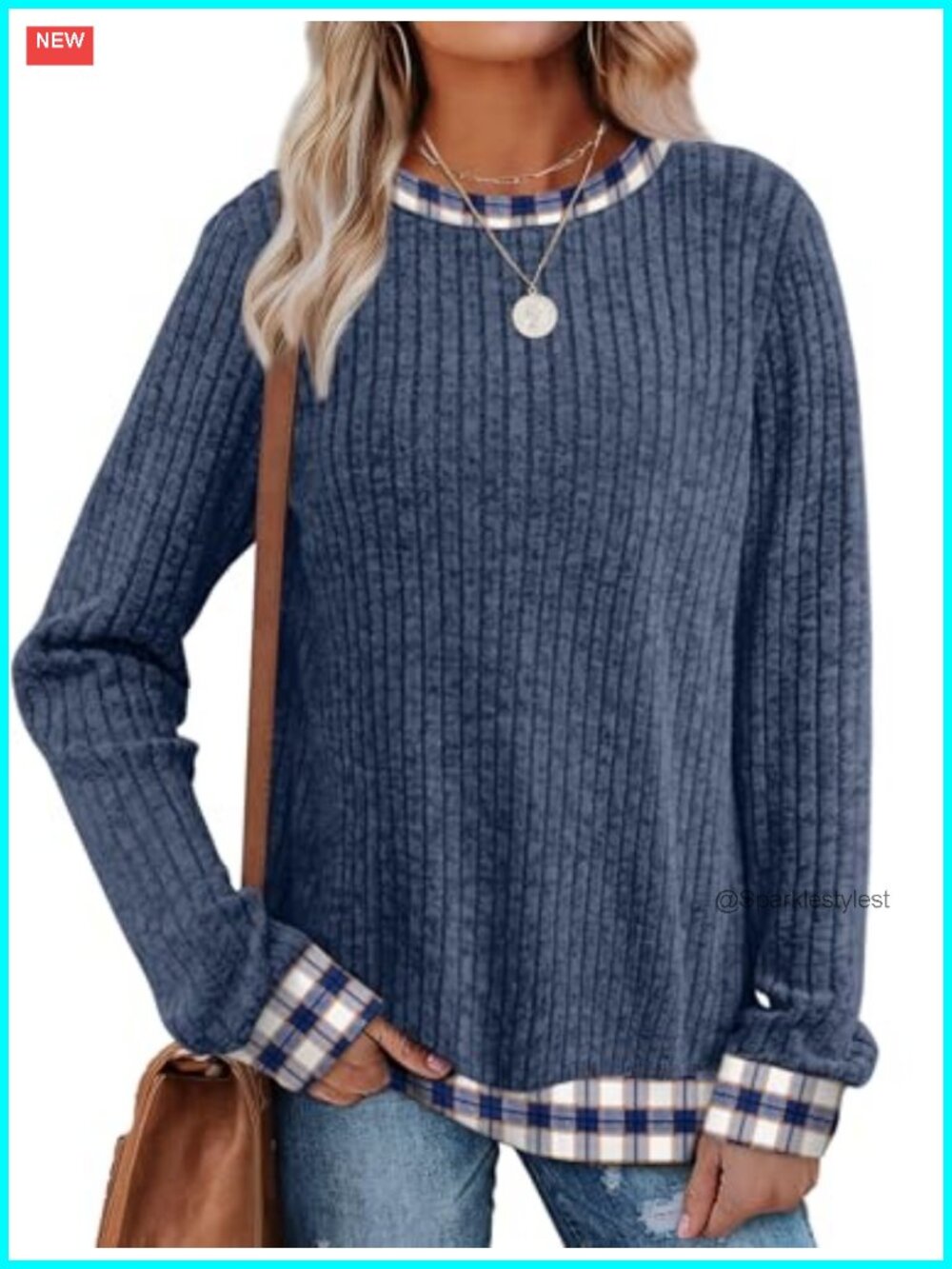 Women's Lightweight Color Block Tunic Sweater Long Sleeve Loose Fit Crewneck Top